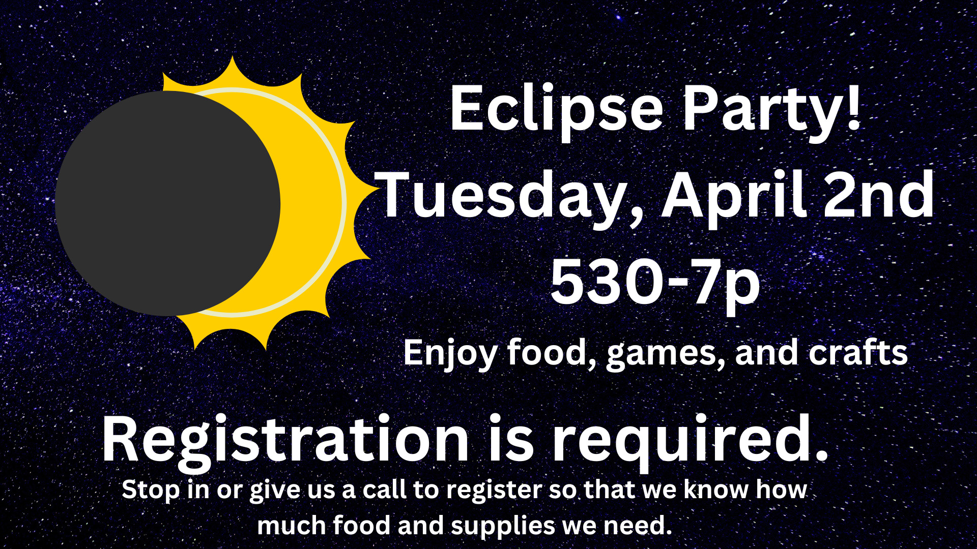 eclipse party 4/2 530-7